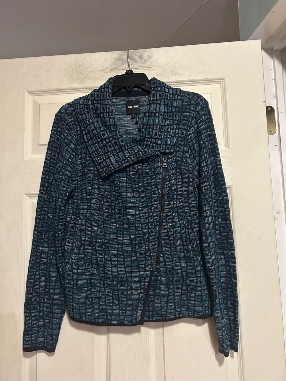 NIC+ZOE Teal Patterned Zip-Front Jacket